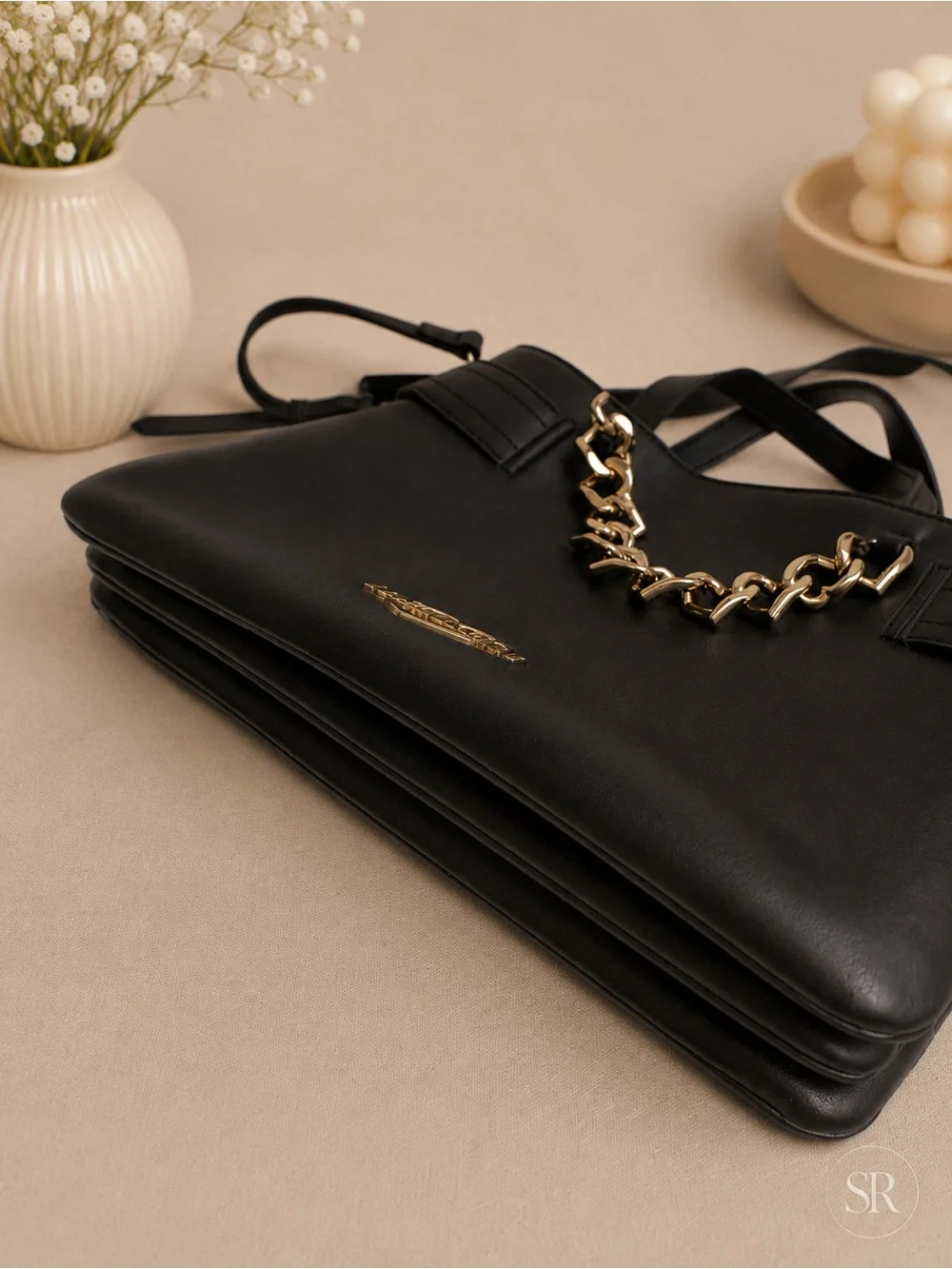 Love Moschino NWOT Black Satchel Crossbody Heart Chain Gold Hardware Dust Bag